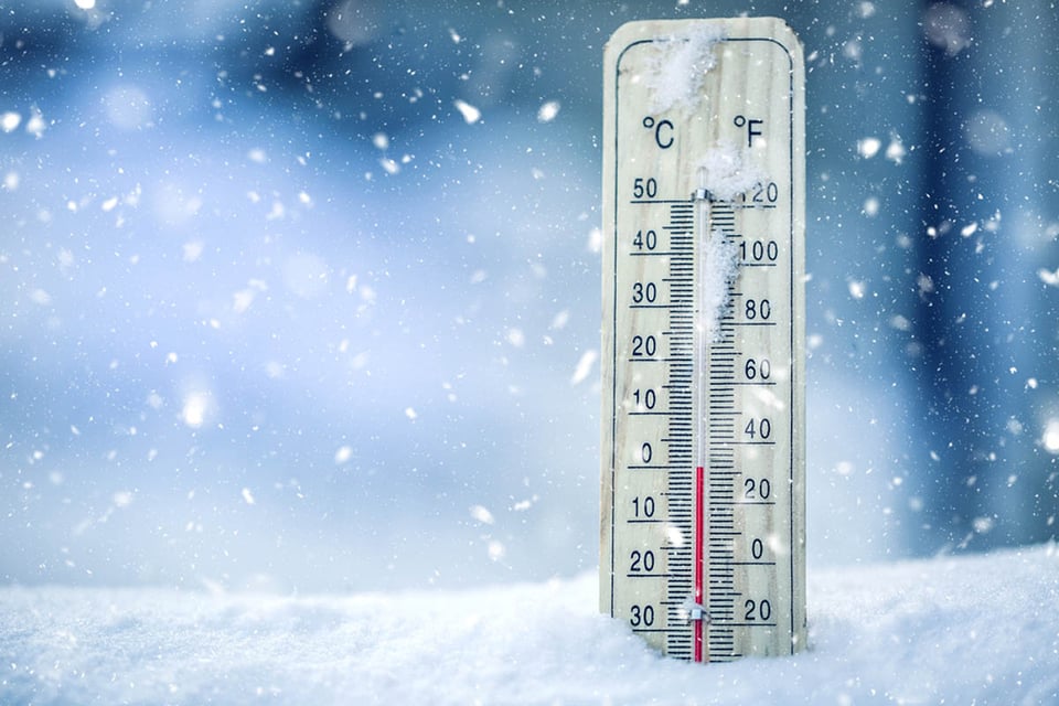 Termómetro, nieve, temperatura, clima, invierno