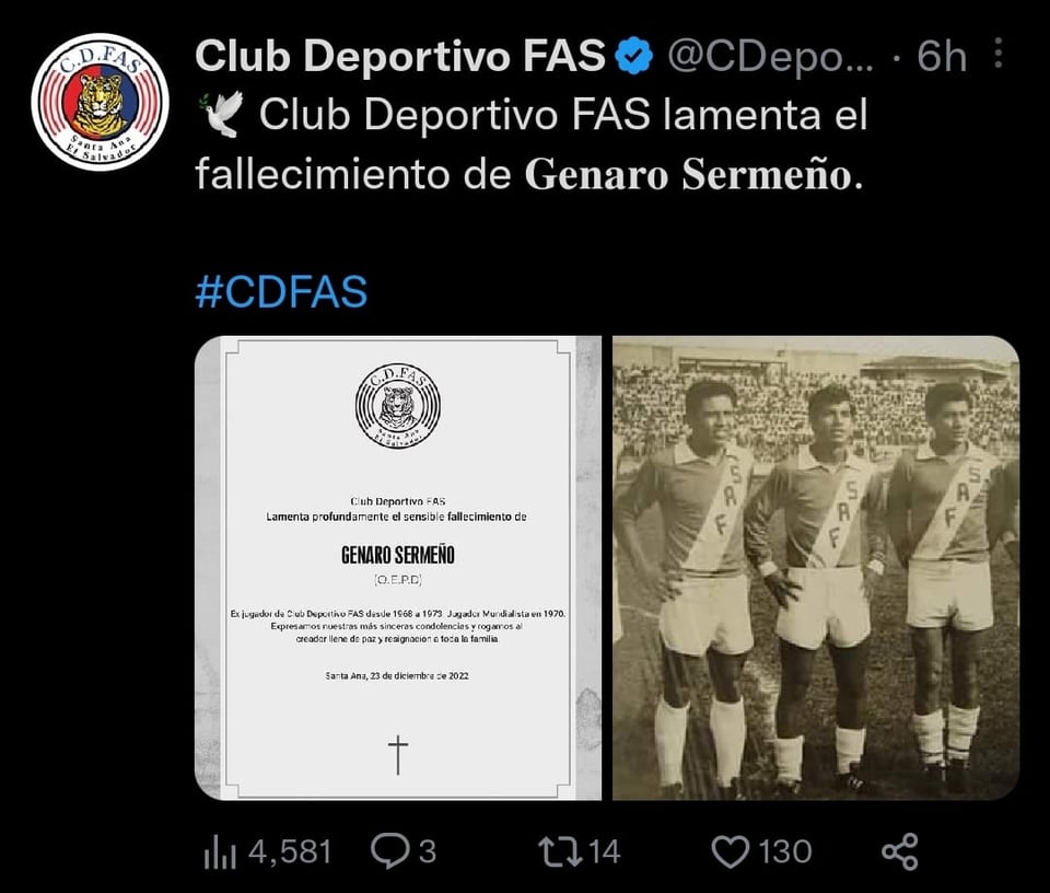 Fallece Genaro Sermeño a los 74 años