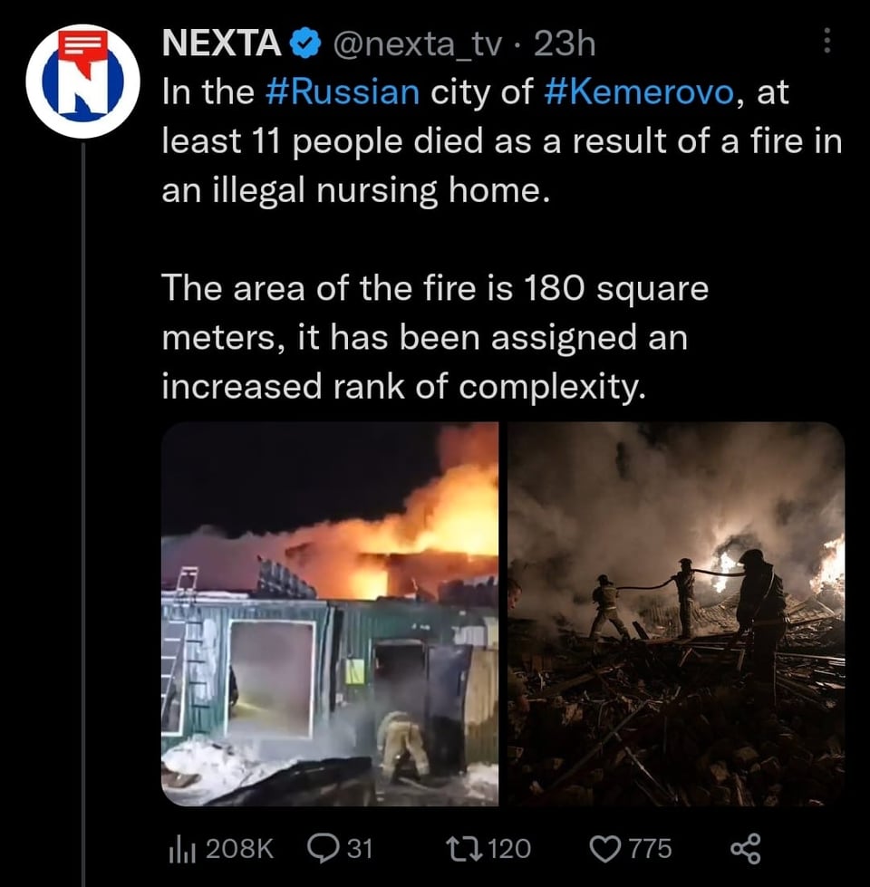 Incendio en refugio ilegal deja 22 muertos en Kemerovo