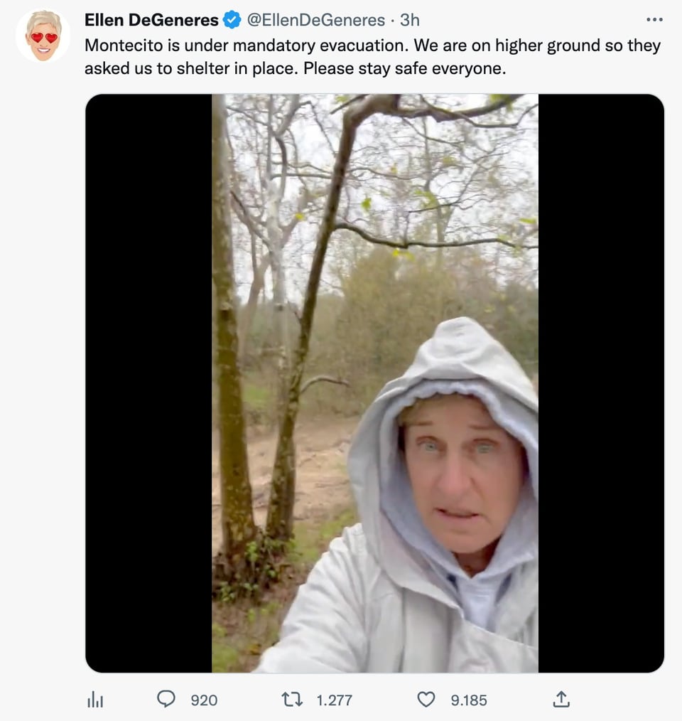 Ellen Degeneres también es una afectada por las inundaciones
