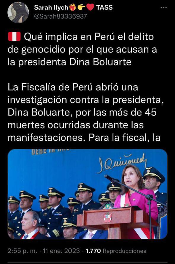Dina Boluarte se enfrenta a una investigación por genocidio