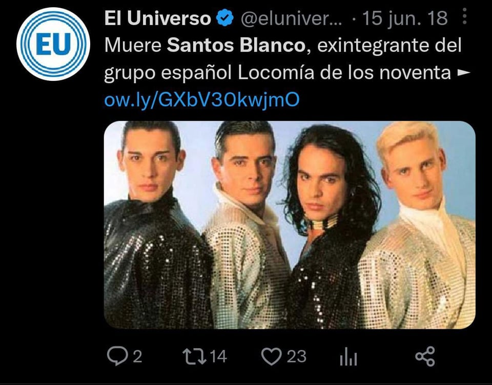 Santos Blanco formó parte de la agrupación Locomía en los años 90's
