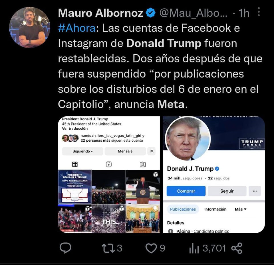 Meta reinstated Donald Trump's Facebook and Instagram accounts