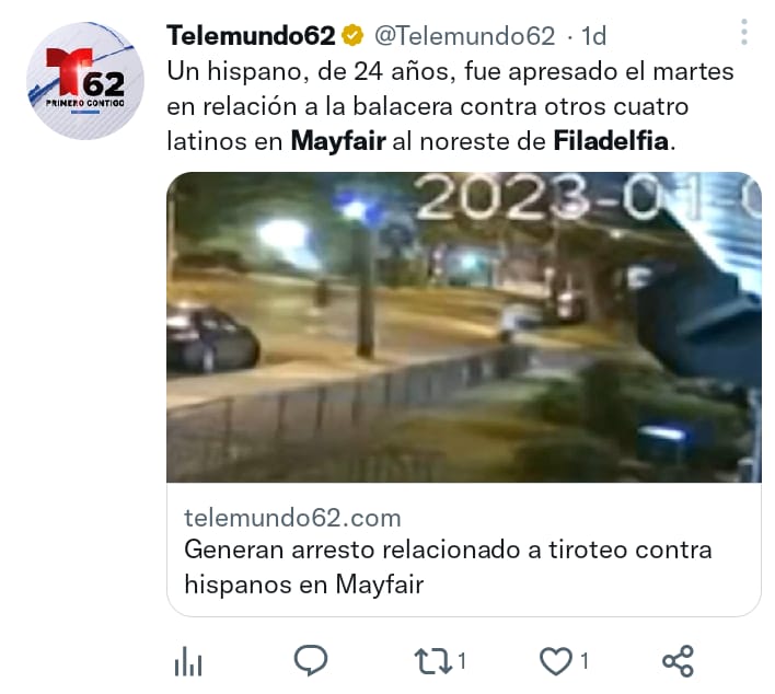 Arrestan hispano tiroteo Filadelfia