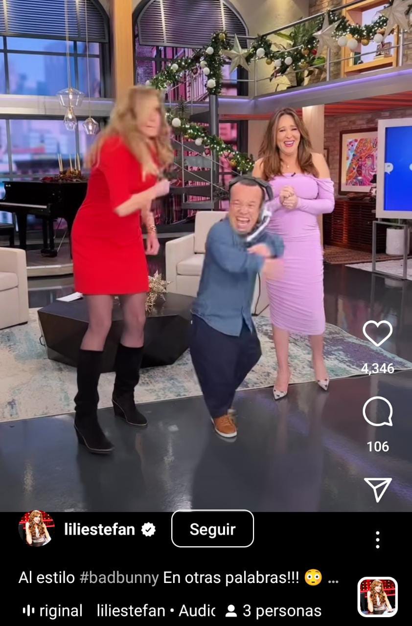 Lili Estefan shared a video in which she imitates the actions of Bad Bunny 