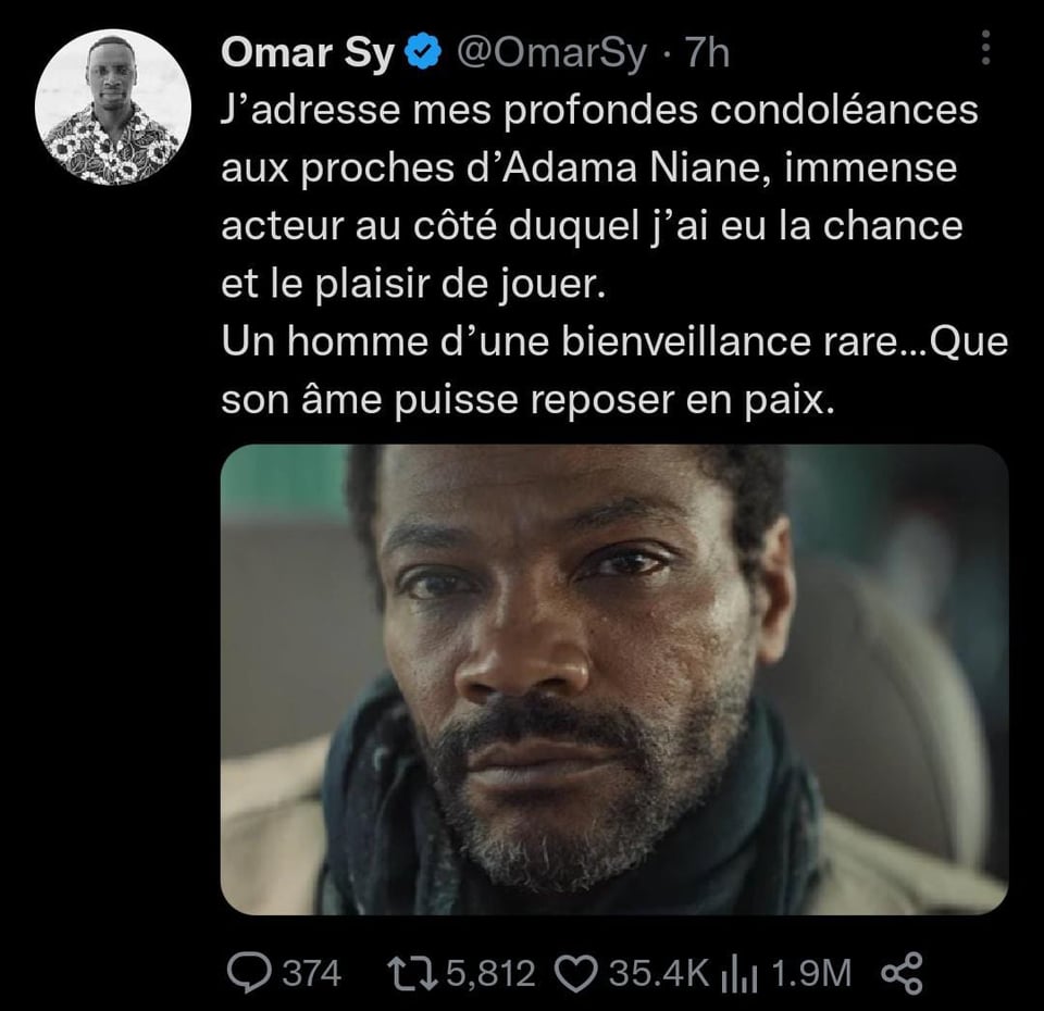 Muere el actor Adama Niane y Omar Sy da las condolencias a su familia