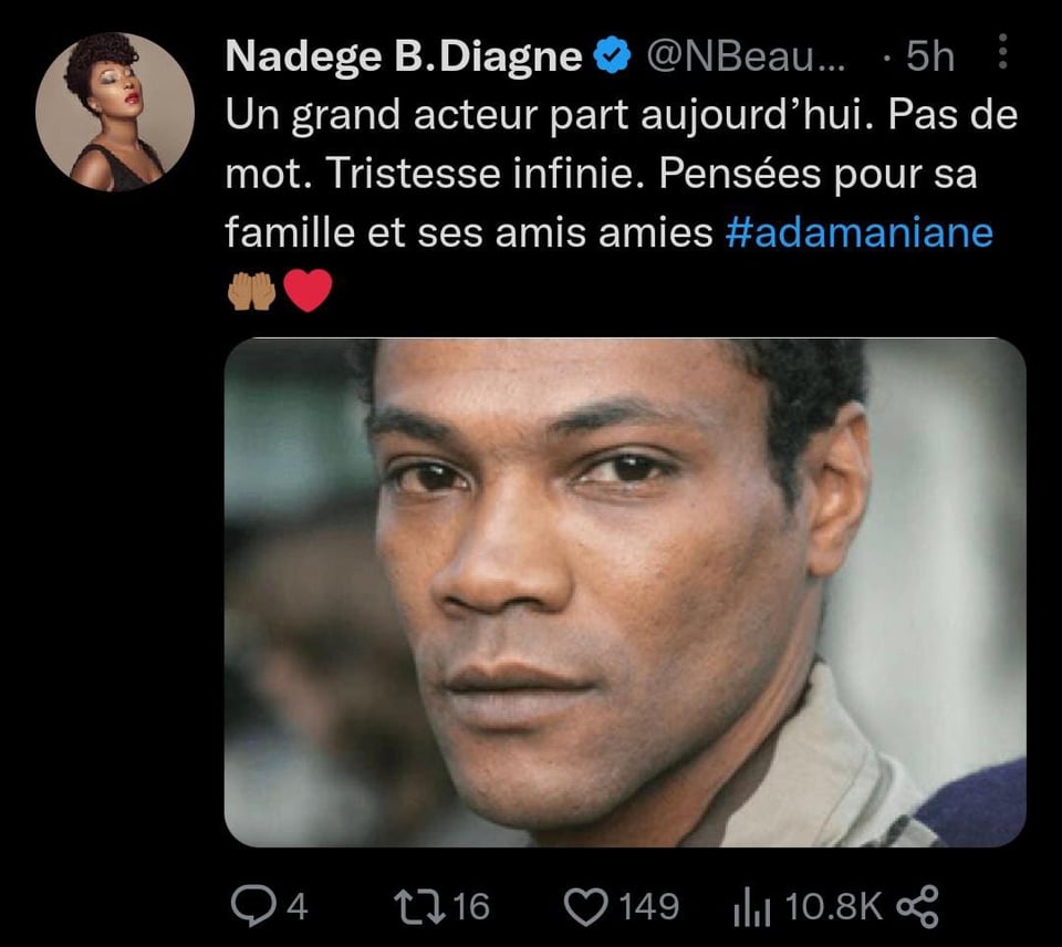 Muere el actor Adama Niane, la noticia se dio a conocer el domingo por sus compañeros