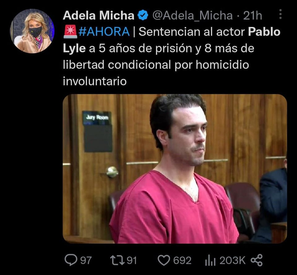 Pablo Lyle fue sentenciado a cinco años en prisión y ocho en arresto domiciliario