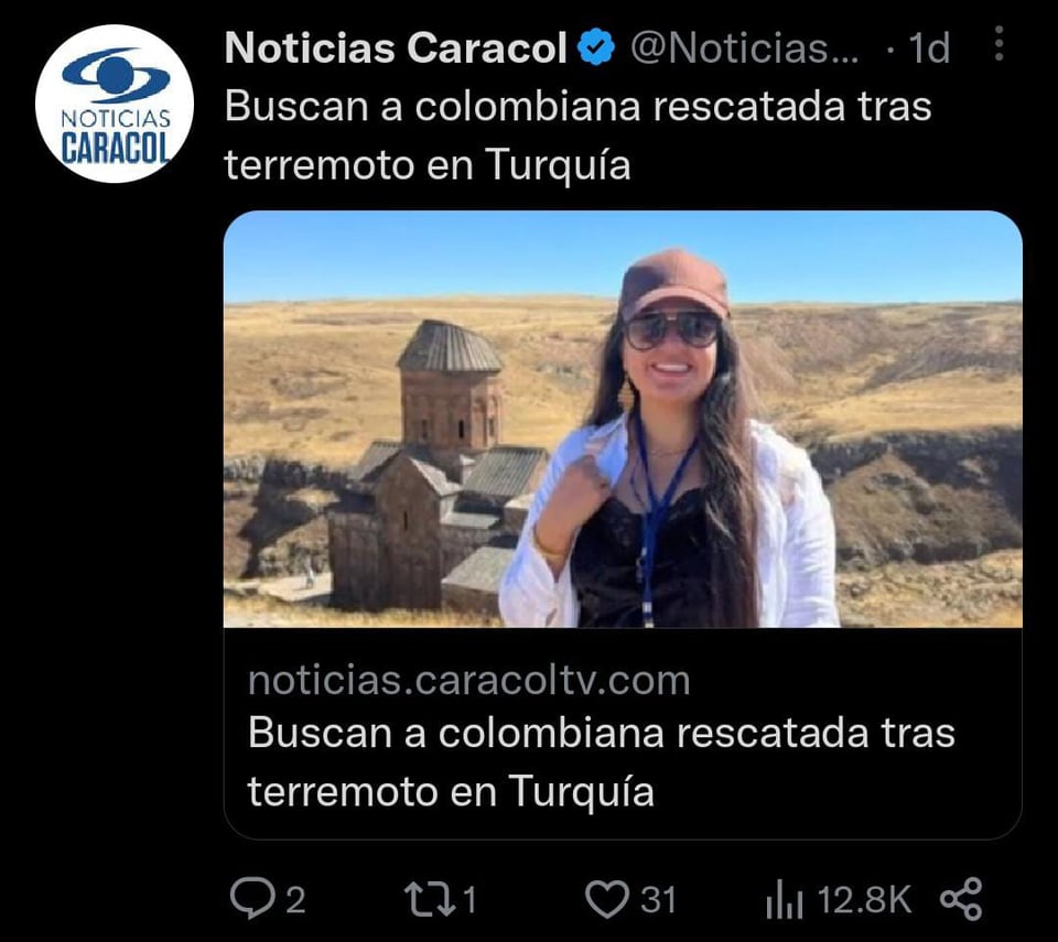Luego del sismo que sacudió a Turquía, una colombiana que visitaba el país por trabajo fue encontrada muerta