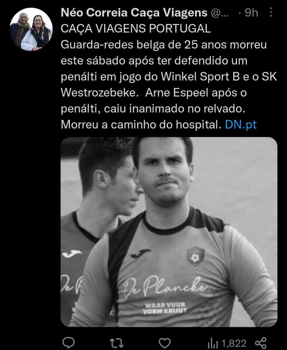 El equipo se lamenta por la repentina muerte del arquero