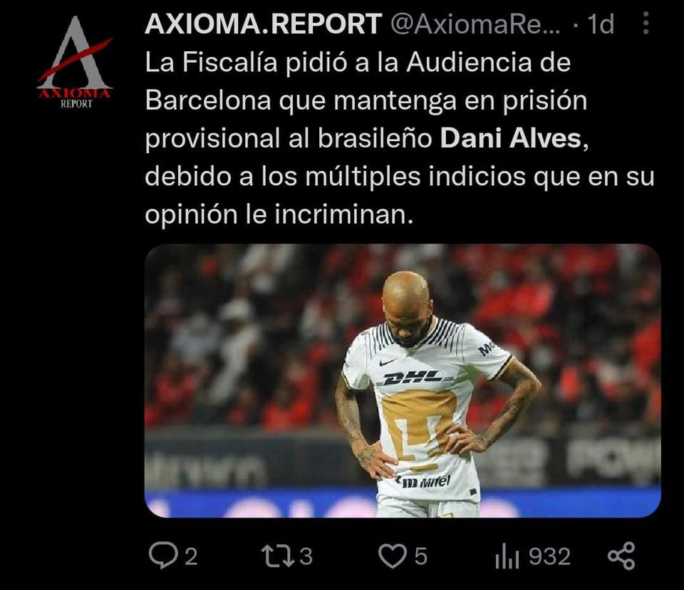 Se le negó la libertad condicional a Dani Alves