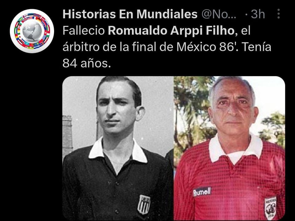 Muere Romualdo Arppi Filho arbitro brasileño a los 84 años por enfermedad renal