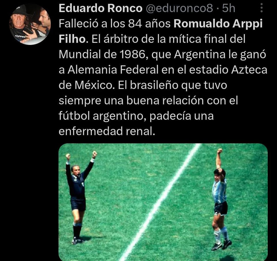 Es recordado como uno de los árbitros de la final del Mundial del 86