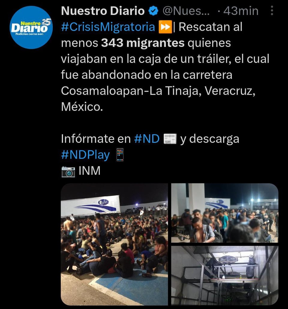 343 migrantes son encontrados en México tras ser abandonados en un tráiler
