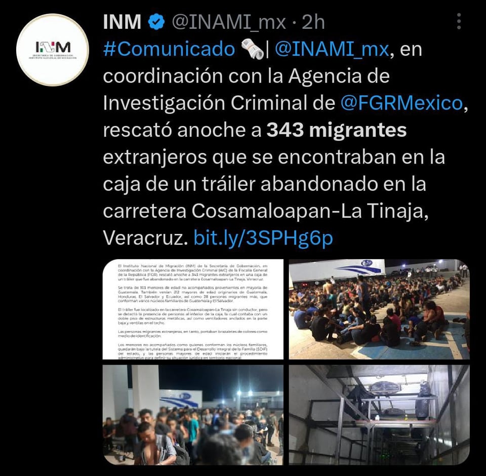 En comunicado señalan que pasará con los migrantes encontrados