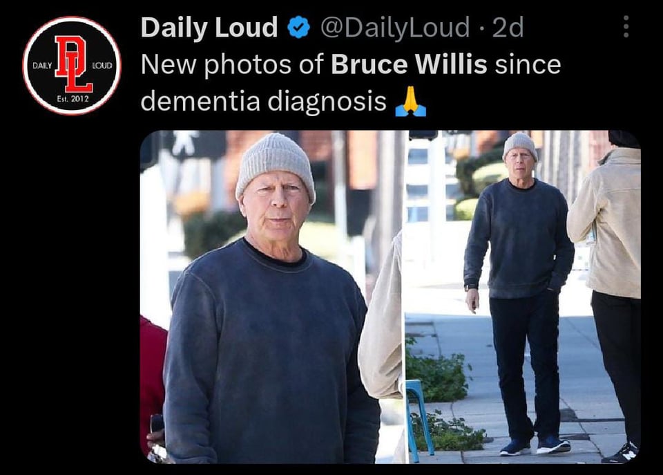 They point out that Bruce Willis is more violent every day and no longer recognizes his mother because of her illness