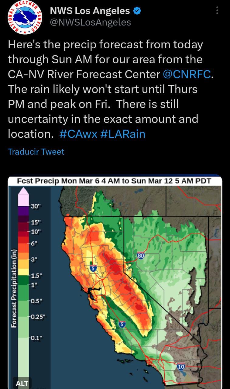 Pronostican la llegada de un nuevo río atmosférico en el sur de California para el jueves