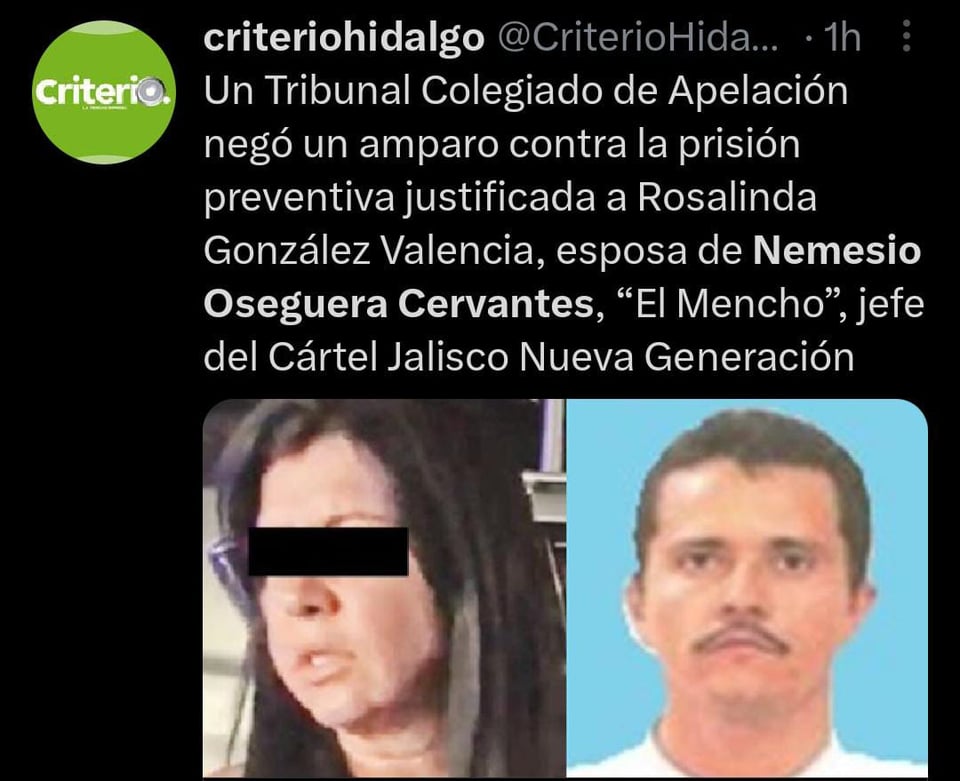 Niegan por segunda vez amparo contra prisión preventiva a esposa del 'Mencho'