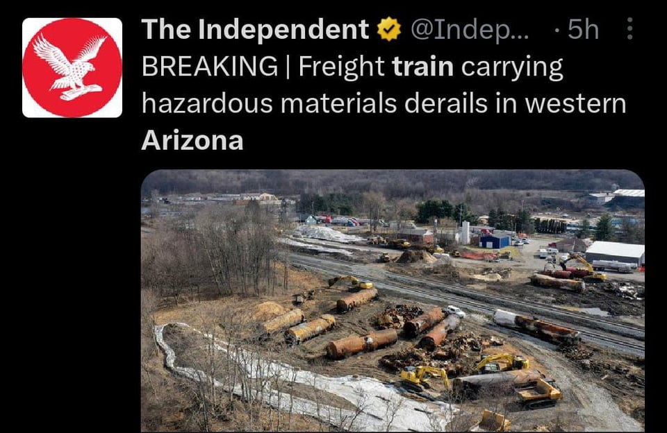Tren se descarrila en la frontera de Arizona con California, compañía responsable señaló que transportaba jarabe de maíz