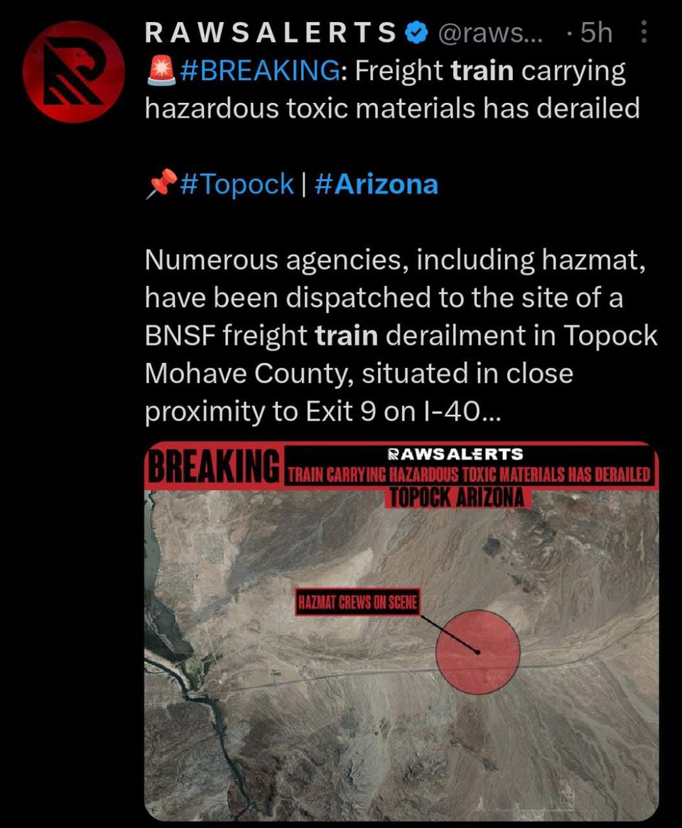Tren se descarrila en la frontera de Arizona con California y autoridades señalaron podría transportar materiales peligrosos