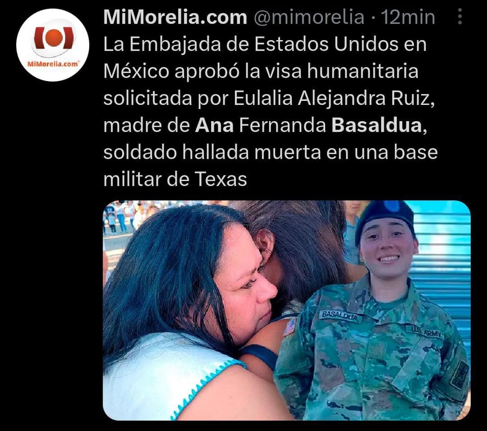Madre de Ana Basaldua recibe visa humanitaria tras la muerte de la militar que le permitirá despedirse de la joven