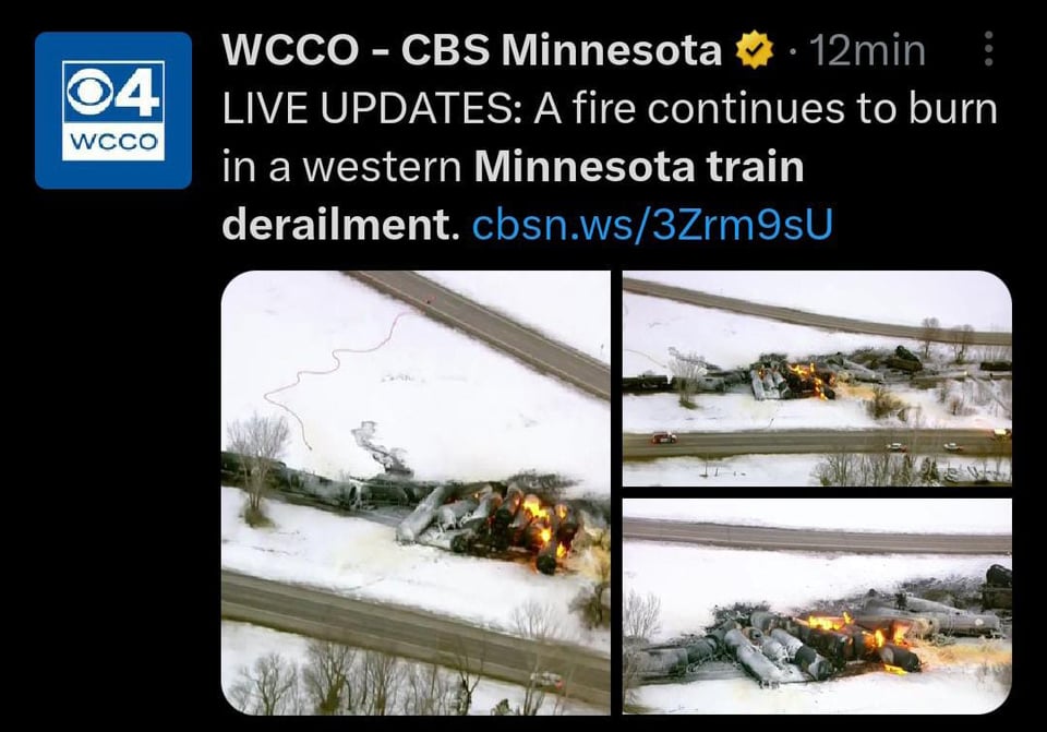 Descarrila tren que transportaba etanol en Raymond, Minnesota a primeras horas del jueves y evacuan a residentes