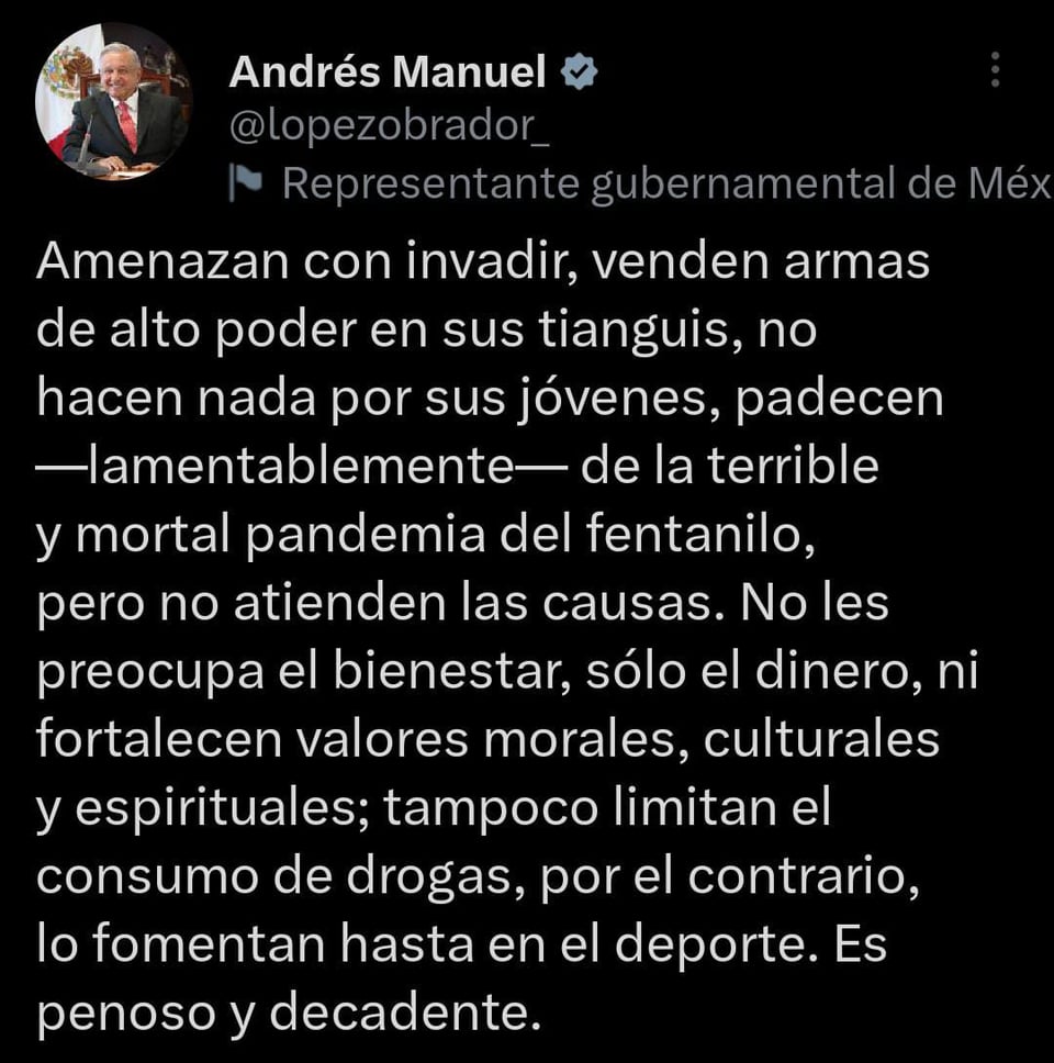 Andrés Manuel estalló en las redes sociales contra los Estados Unidos 