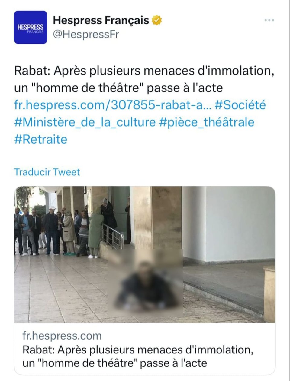 Muestran foto de actor que se prendió fuego
