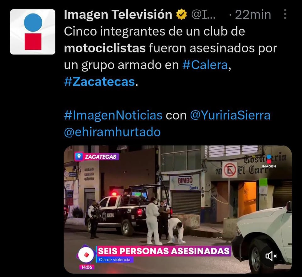 Matan a balazos a 5 jóvenes miembros de un club de moto en México