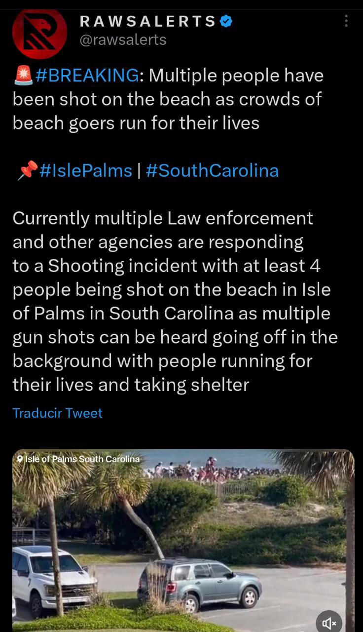 Reportan tiroteo en playa de Carolina del Sur