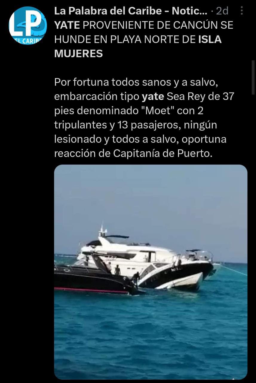 Reportan emergencia que sufrió un yate en playa de México
