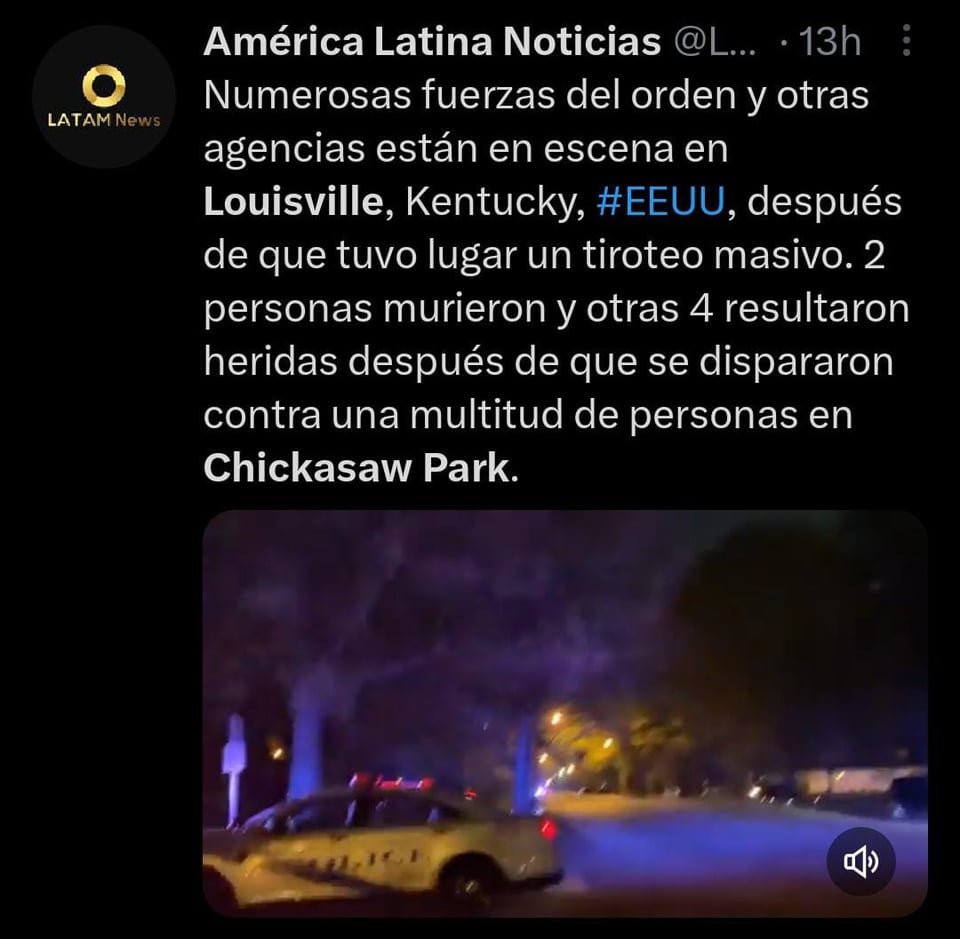Tiroteo en parque de Louisville deja dos muertos y cuatro heridos