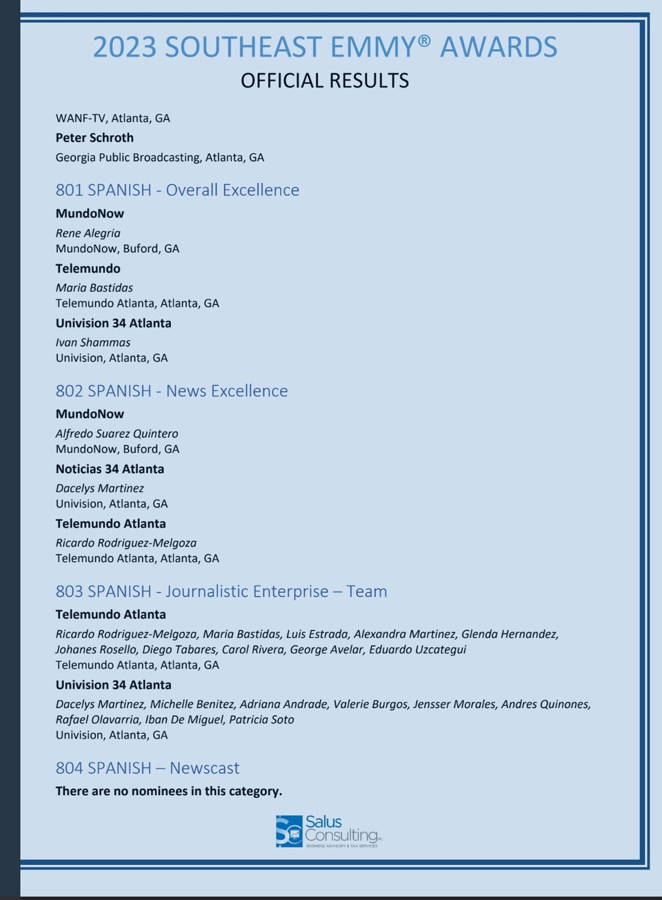 Nominados en la categoría Excelencia General