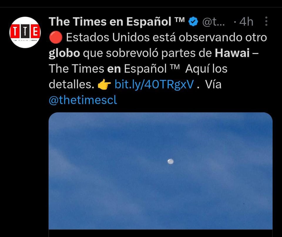 EEUU ha detectado un globo de procedencia desconocida junto a Hawái