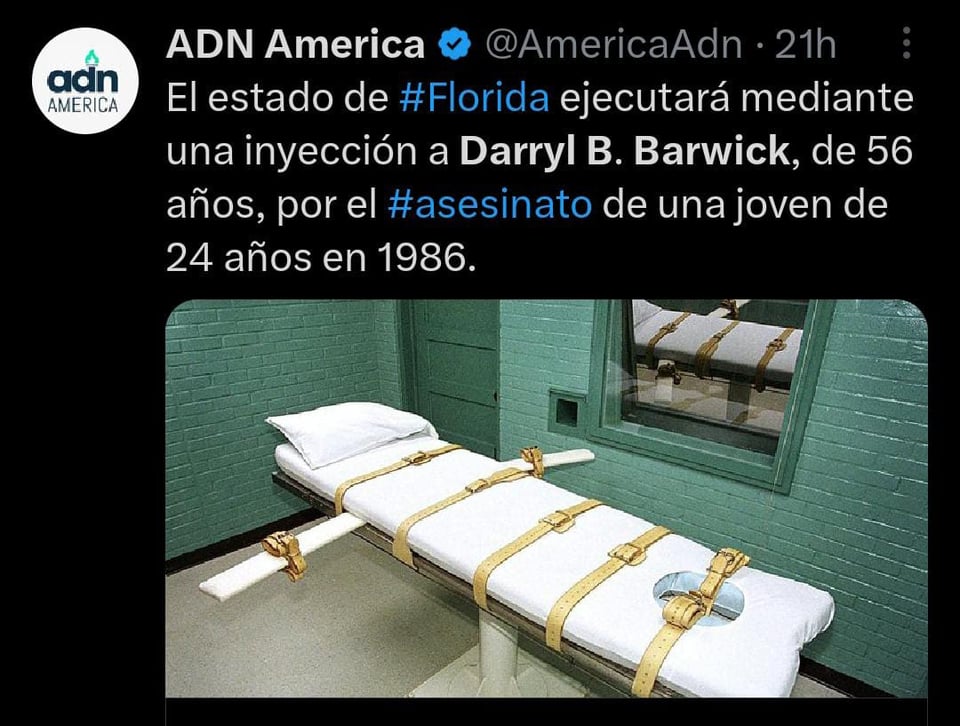 El día de hoy Florida ejecutará a prisionero por apuñalamiento