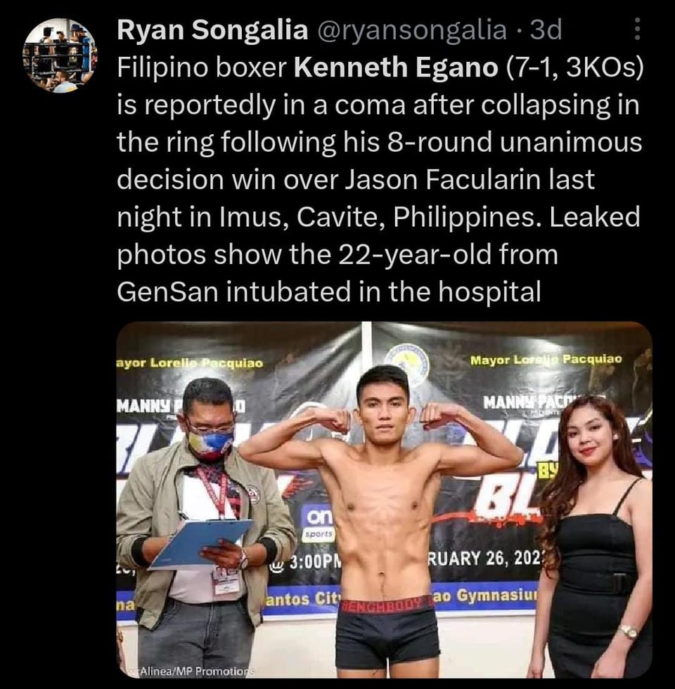 Muere el boxeador Kenneth Egano, tras colapsar después de pelea