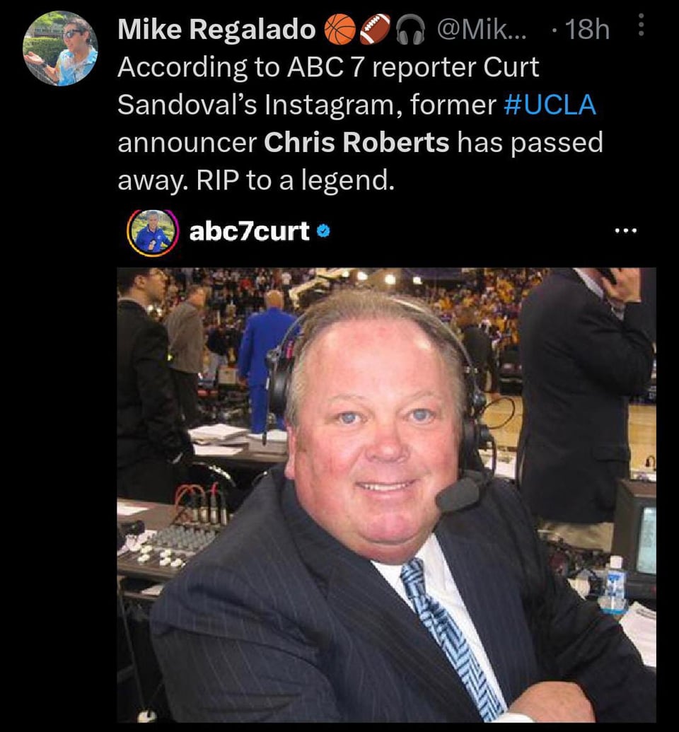 Muere Chris Roberts, ex locutor de radio de UCLA