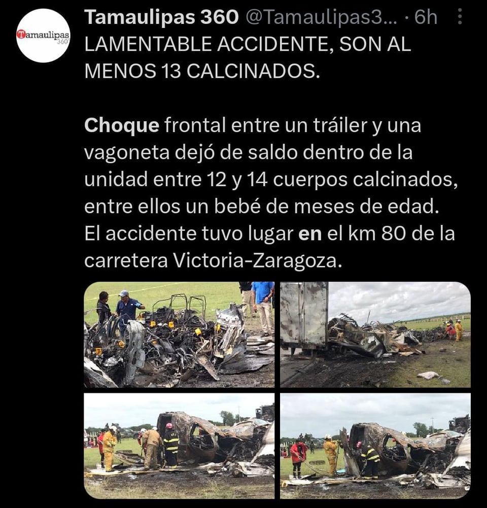 Múltiples muertos en accidente en carretera en Tamaulipas