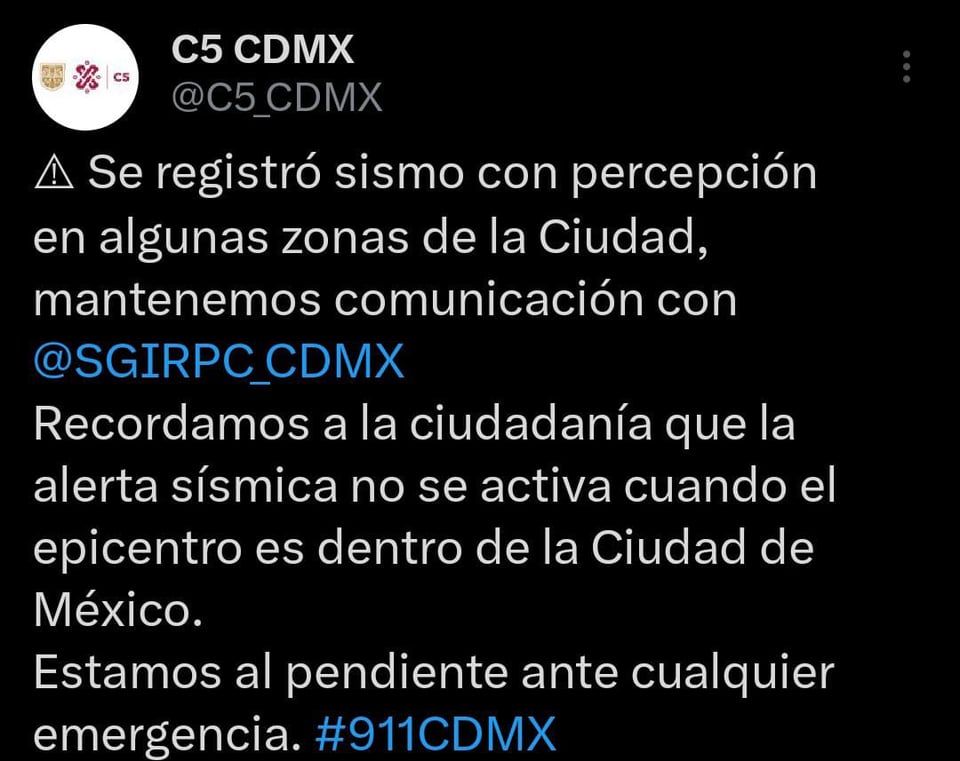 Reportan sismo en Ciudad de México en pleno domingo