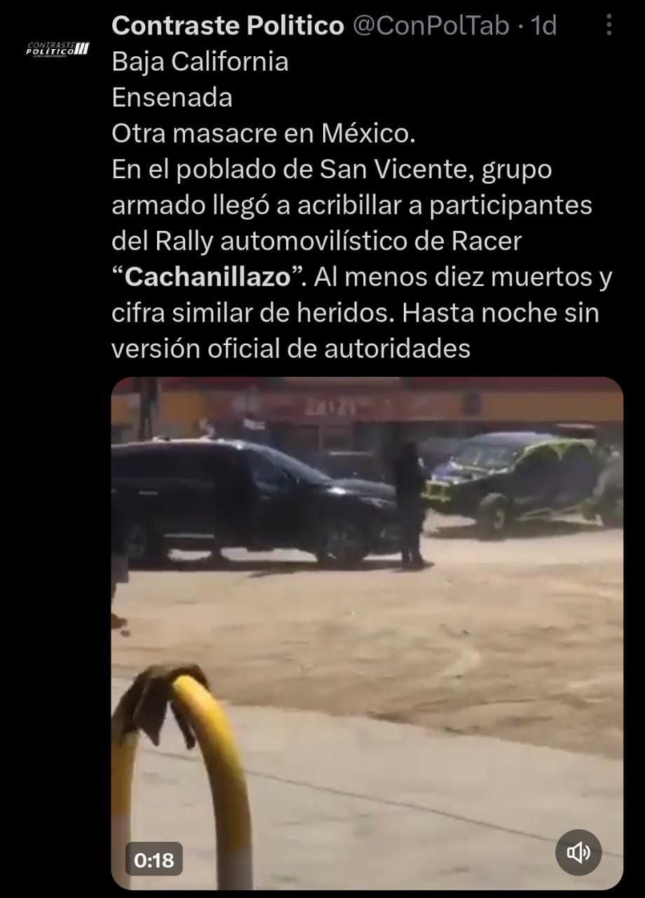 Ataque armado en rally de autos deja 20 víctimas