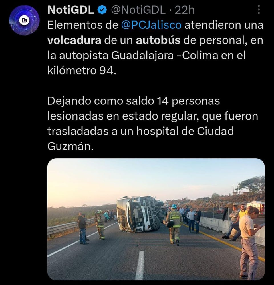 Volcadura en autopista deja 14 heridos