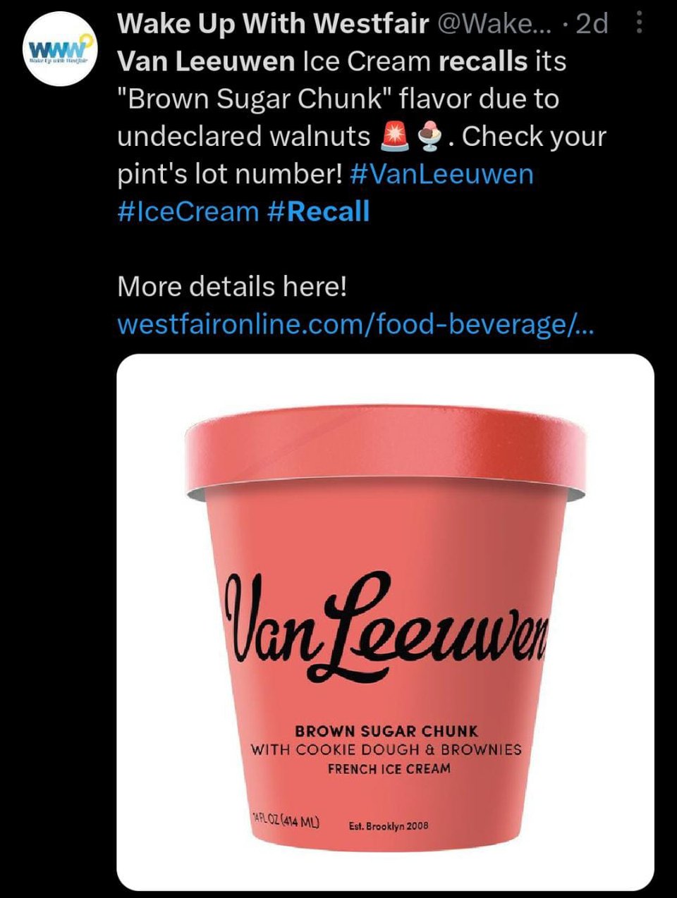 Emiten recall de helado de Van Leeuwen