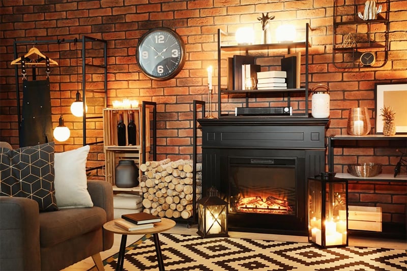 living room, fireplace, blizzard, decor, winter