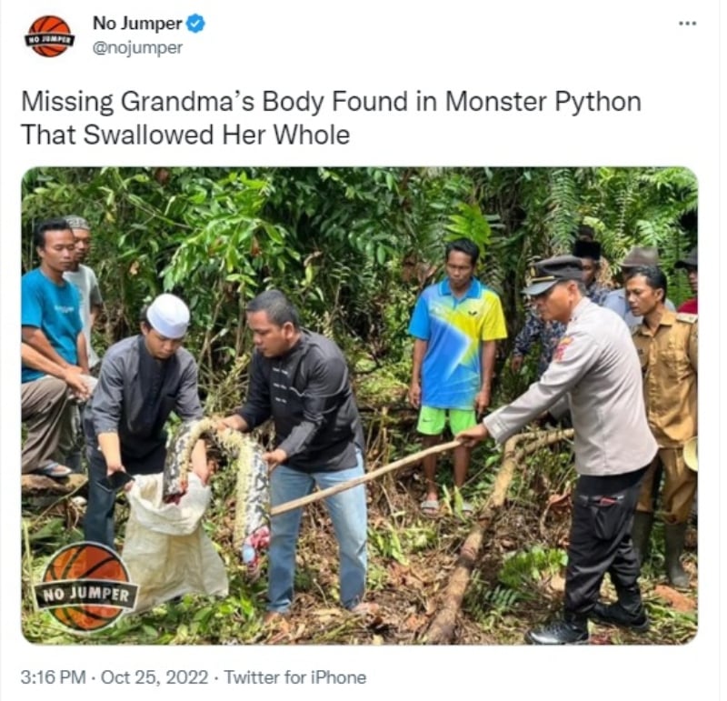 Missing woman's body found inside python