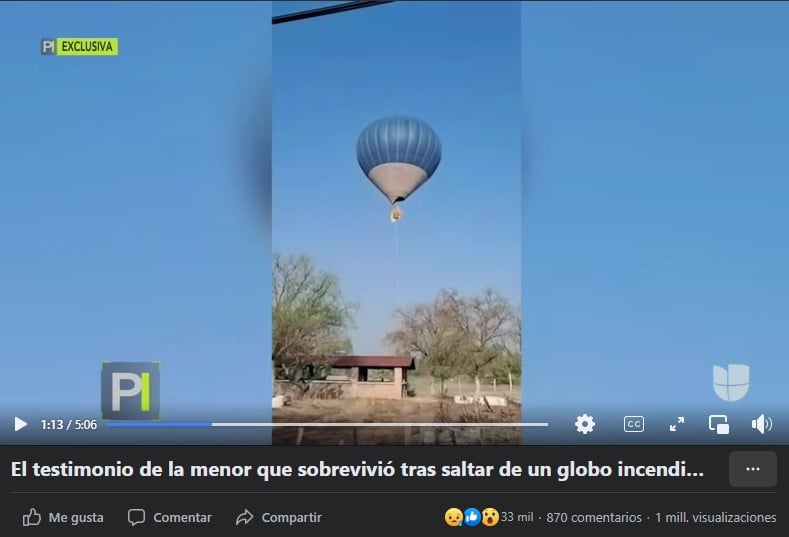 Niña sobreviviente accidente globo