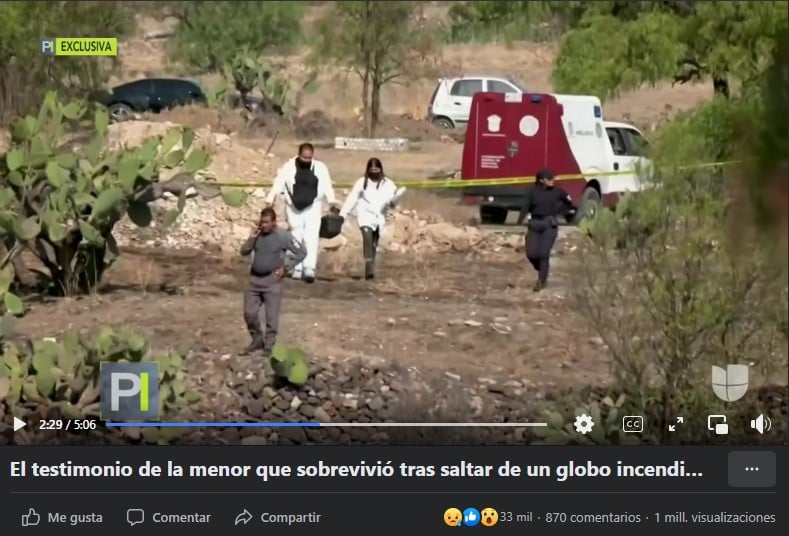 Niña sobreviviente accidente globo
