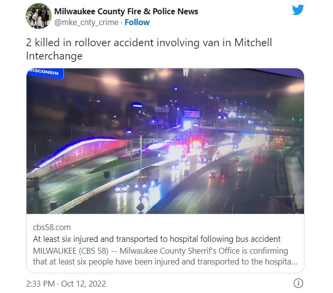 volcamiento incendio autopista muertos Milwaukee