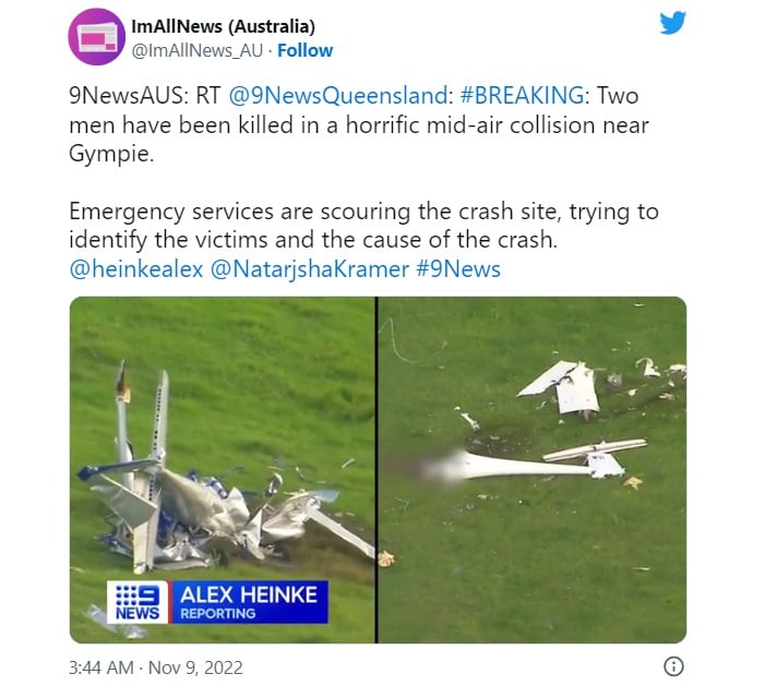 Two dead two planes collided in the air