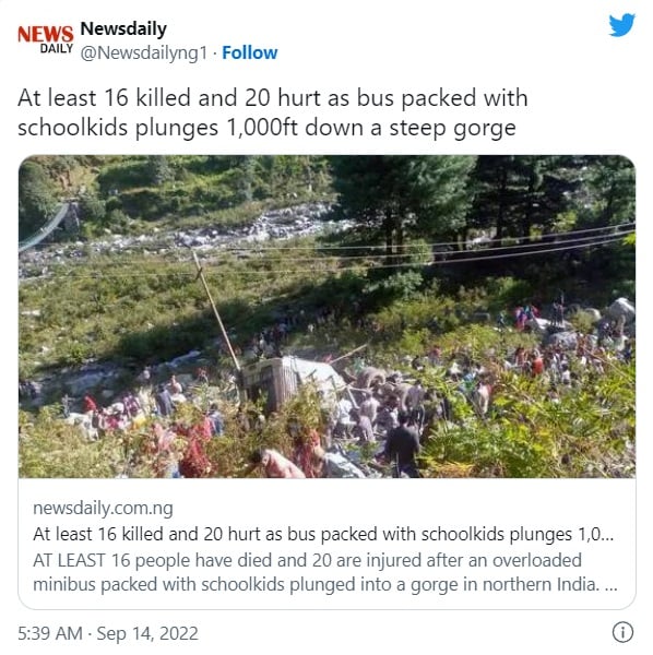 School bus falls down dead ravine