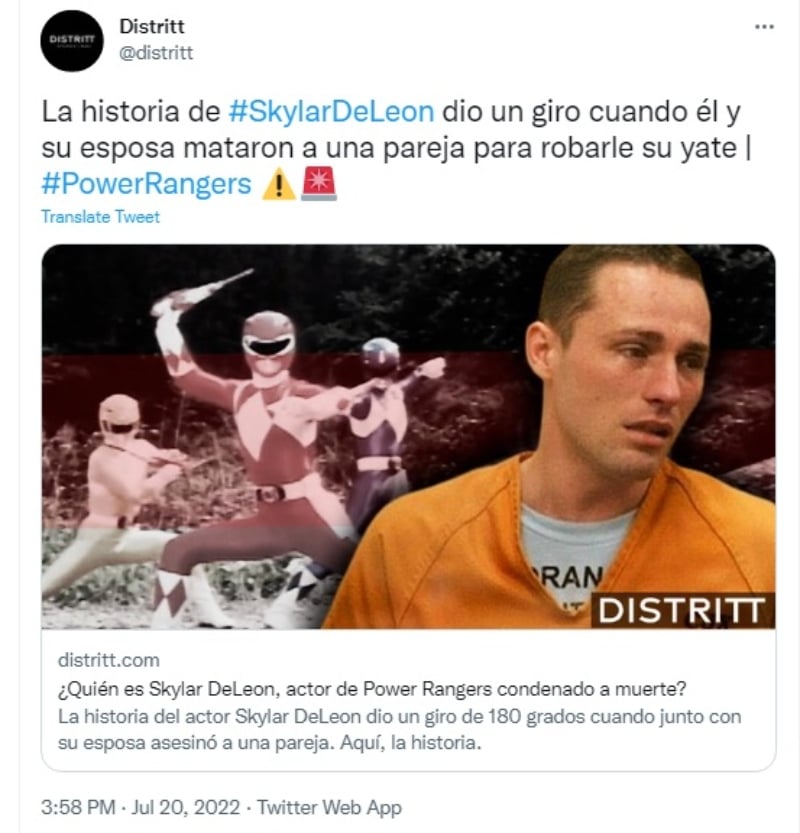 Skylar DeLeon condenado muerte: Apareció en los Power Rangers